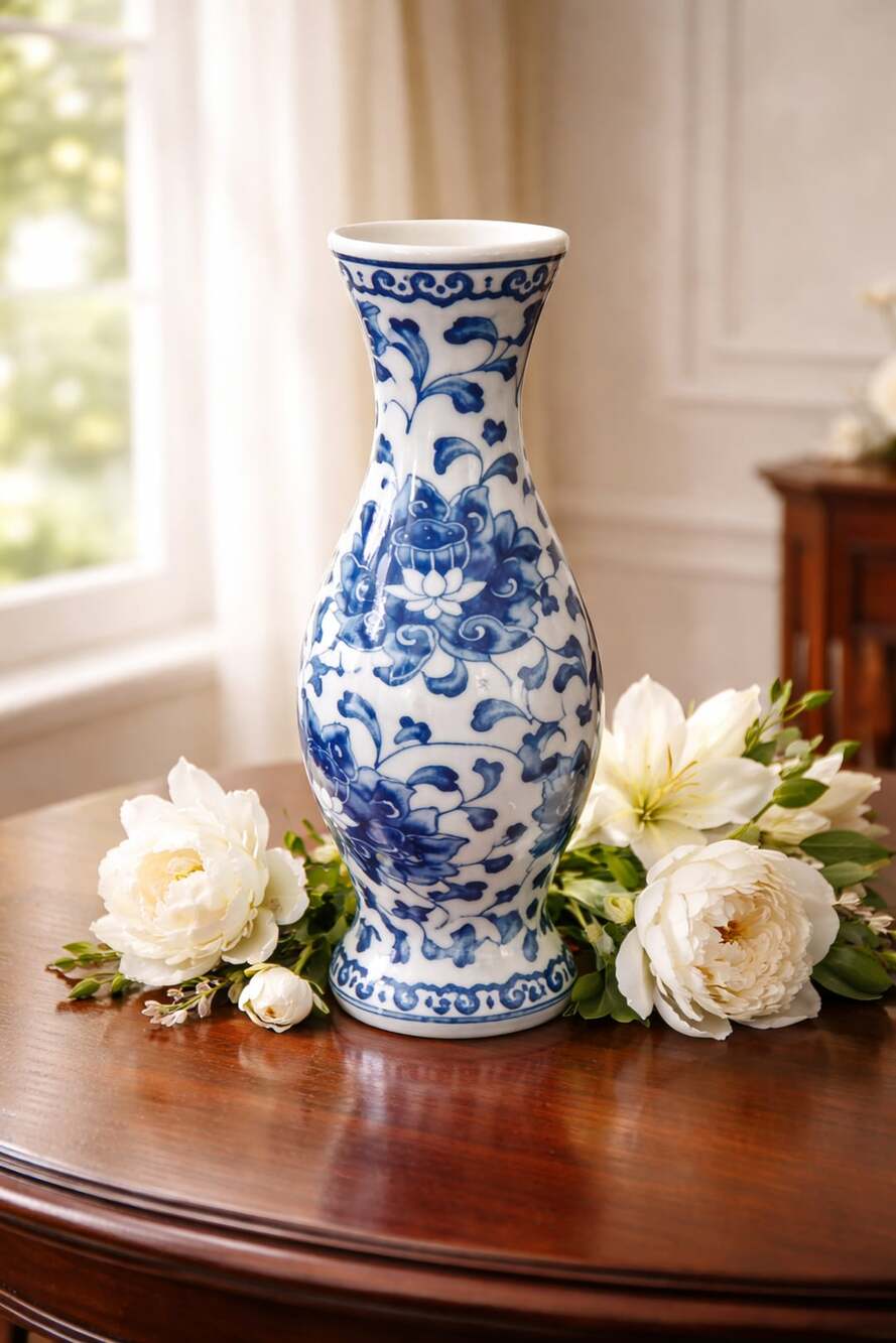 Chinese Blue and White Porcelain Floral Vase